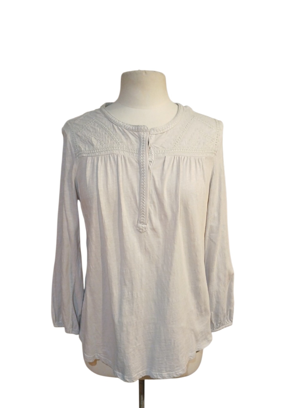 Lucky Brand Cream Crochet Yoke Peasant Blouse